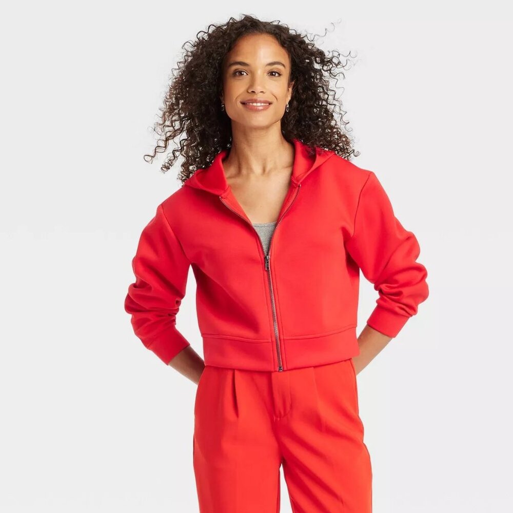 A New Day Women's Double Knit Zip Hoodie Sweatshirt in Red NEW!